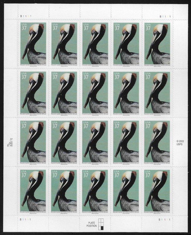 MALACK 3774  37c Brown Pelican Sheet, VF mint never ..MORE.. stock3774