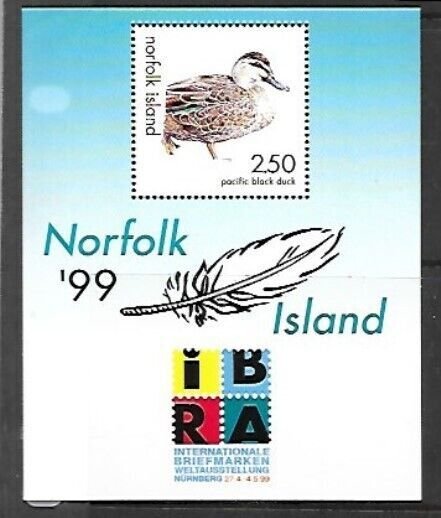 NORFOLK ISL. Sc 678 NH SOUVENIR SHEET OF 1999 - BIRDS - DUCK 