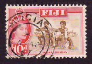 Fiji 1964 SG#305 10d Brown/Red Native Dancers & QEII Head USED-Fine-NH.