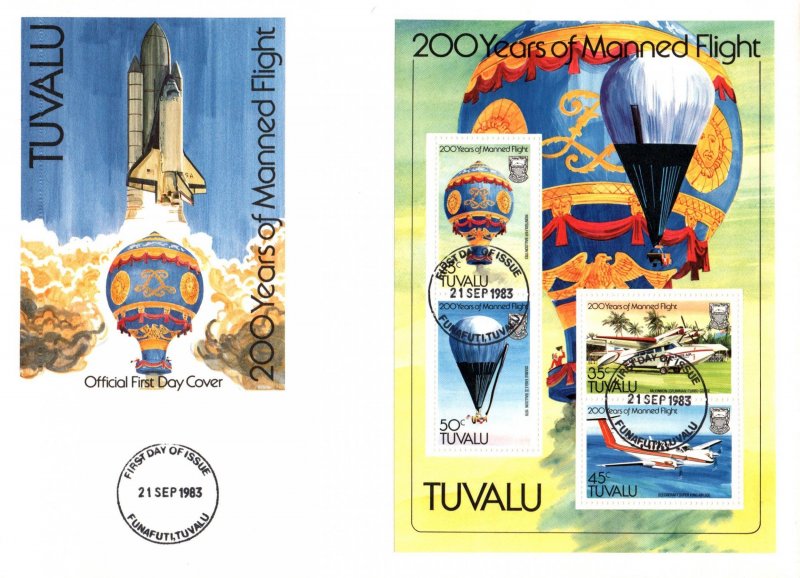 Tuvalu 211a Manned flight. Souvenir Sheet U/A FDC