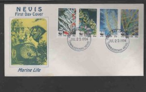 NEVIS #860a  1994  WWF MARINE LIFE    MINT  VF NH  O.G  S/4 FDC