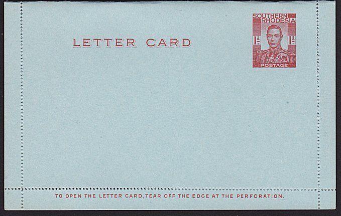 SOUTHERN RHODESIA GVI 1½d lettercard fine unused...........................8051