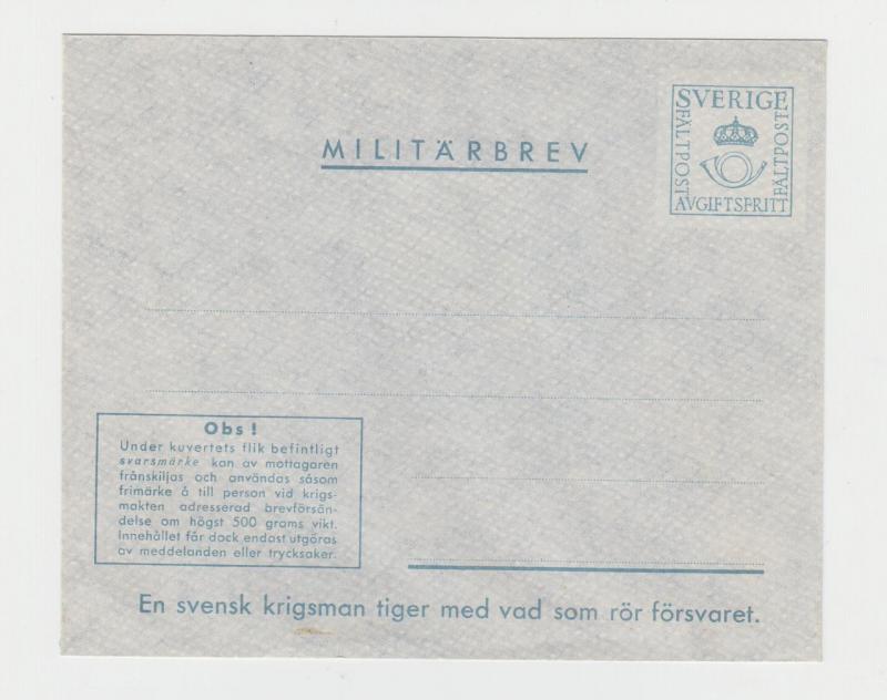 SWEDEN 1943 MILITRAY COVER MILITARBREV VF UNUSED