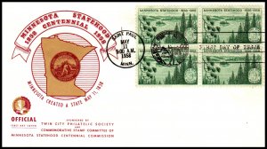 US 1106 Minnesota Statehood Block of Four Twin City Philatelic U/A FDC