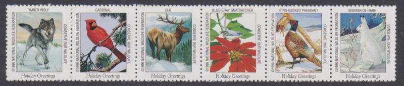 National Wildlife Federation Strip of 6 Diff 1996 Wildlife Stamps  I Combine S/H