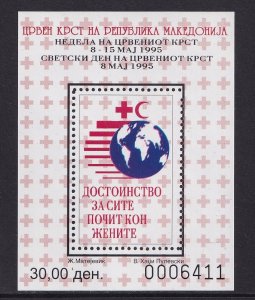 Macedonia #RA70  MNH 1995 postal tax sheet Red Cross  perforated vignette