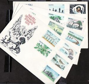 Nauru, Scott cat. 165-181. Definitive issue. 4 First day covers. Birds & Scenes.