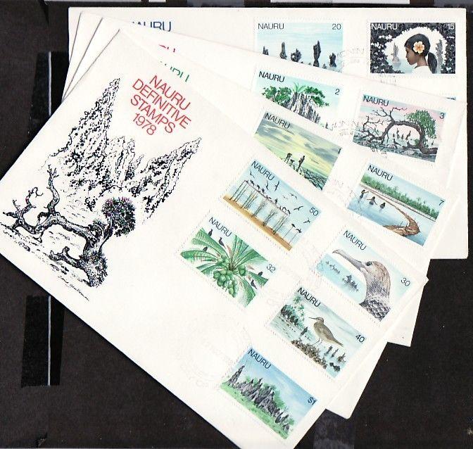 Nauru, Scott cat. 165-181. Definitive issue. 4 First day covers. Birds & Scenes