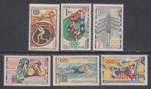 CZECHOSLOVAKIA Sc # 1258-63 CPL MNH SET of 6 - 18th SUMMER OLYMPIC GAMES, TOKYO