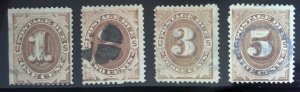 Scott #J1-J4 - Brown - Postage Due Stamps Lot - Used - 1879