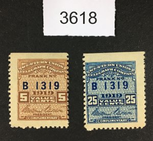 MOMEN: US STAMPS # 16T55 - 16T56 TELEGRAPH MINT OG NH LOT #H 3618