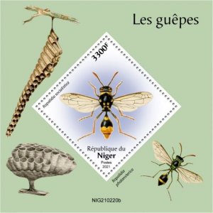 Niger - 2021 Tree Brown Paper Wasp - Stamp Souvenir Sheet - NIG210220b