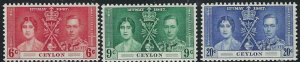 Ceylon 275-77 MNH 1937 KGVI Coronation (an2264)