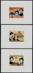 Ivory Coast 593-5 imperf s/s MNH Prince Charles, Princess Diana Wedding