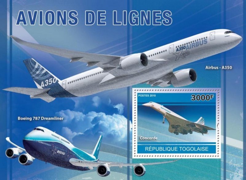 TOGO - 2010 - Airliners - Perf Souv Sheet - Mint Never Hinged