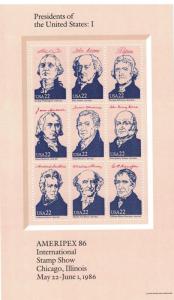 Scott 2216 - 2219 - Ameripex 86. 4 x Souvenir Sheets.  MNH. OG. #02 2219