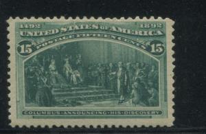 1893 US Stamp #238 15c Mint Hinged F/VF Original Gum Catalogue Value $200