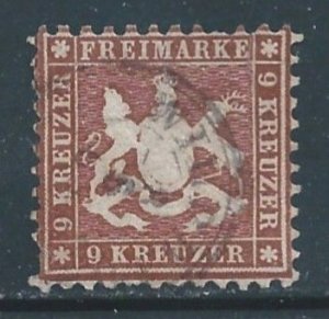 Wurttemberg #39a Used 9kr Coat of Arms - Perf 10 - Red Brown