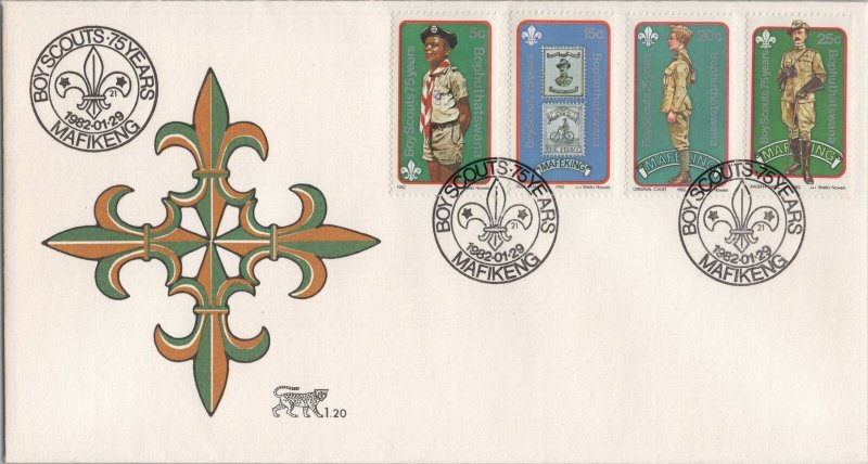 ZAYIX S. Africa Bophuthatswana 84-87 FDC Scouting Uniforms Bicycles 080522SM25 