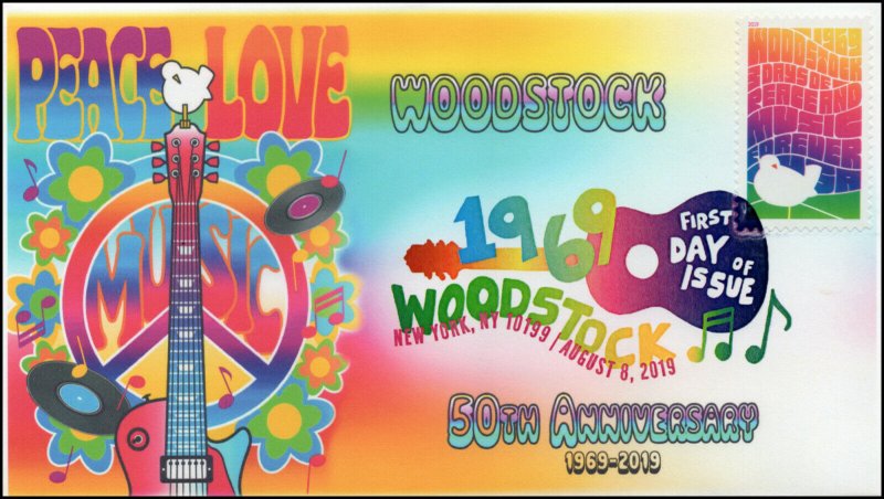 19-148, 2019, Woodstock 50th, Digital Color Postmark, FDC, New York