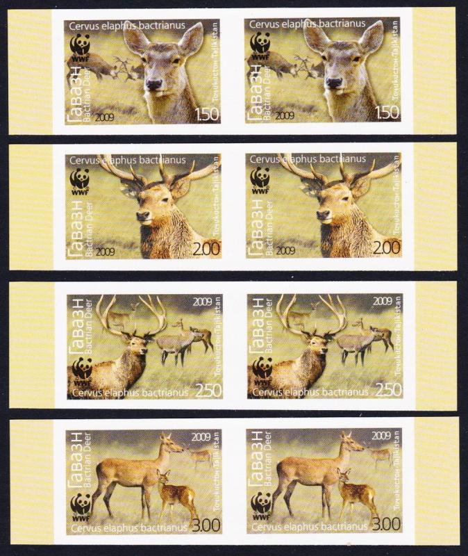 Tajikistan WWF Bactrian Deer 4v Imperforated Pairs T3 MI#527-530B