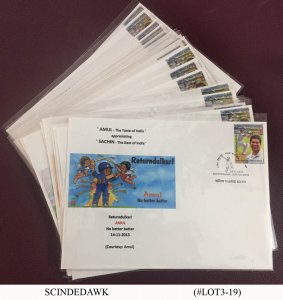 INDIA - 2013 SACHIN TENDULKAR PRIVATE FDCs WITH 25 DIFFERENT AMUL CAPTIONS