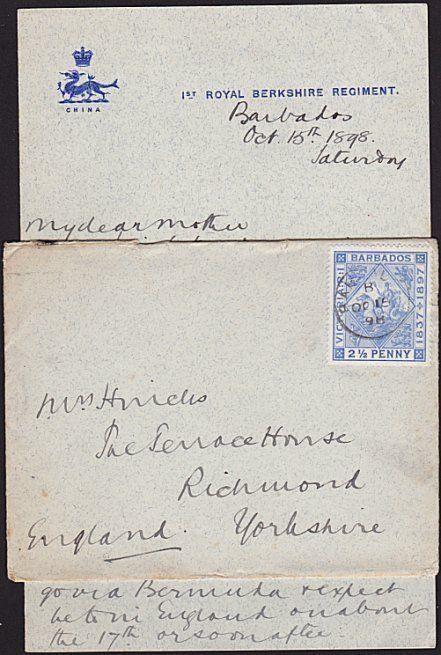 BARBADOS 1898 Military letter & cover 1st Royal Berkshire Regiment..........8742