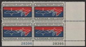 SC#1306 5¢ Migratory Bird Treaty Plate Block: LR #28396/#28395 (1966) MNH