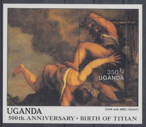 XG-AC680 UGANDA IND - Paintings, 1988 Titian, Cain And Abel MNH Sheet