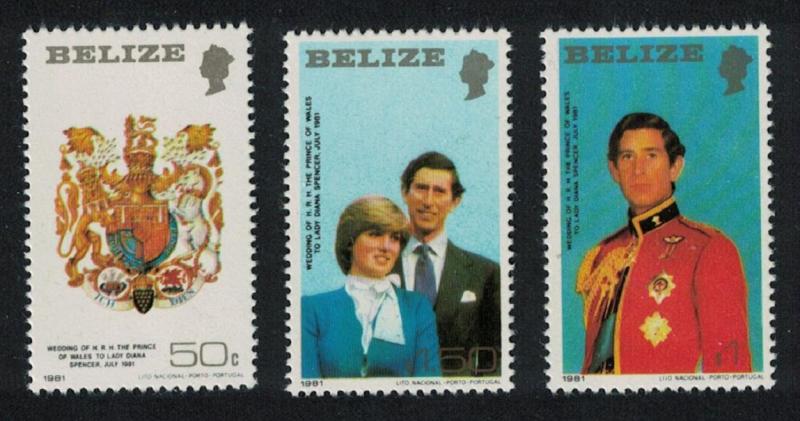 Belize Charles and Diana Royal Wedding Size 22x38 mm 3v 1981 MNH SG#614-616