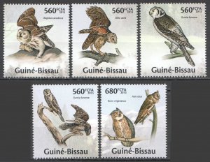 Wb243 2013 Guinea-Bissau Owls Birds Fauna #6682-86 Set Mnh