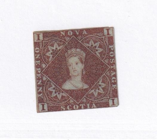 PROVINCES,NOVA SCOTIA,#1  1p MLH RED BROWN QUEEN VICTORIA IMPERF