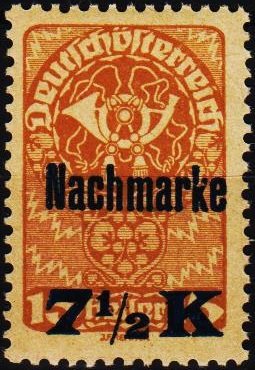 Austria.1921 7 1/2k on 15h S.G.D451 Unmounted Mint