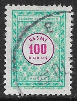 TURKEY 1969 100k Light Green and Red Violet OFFICIAL Sc O116 VFU