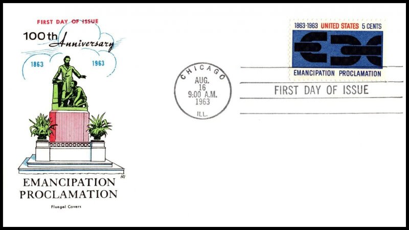 10842 OAS-CNY FDC SCOTT 1233 – 1963 5c Emancipation Proclamation FLUEGEL CACHET