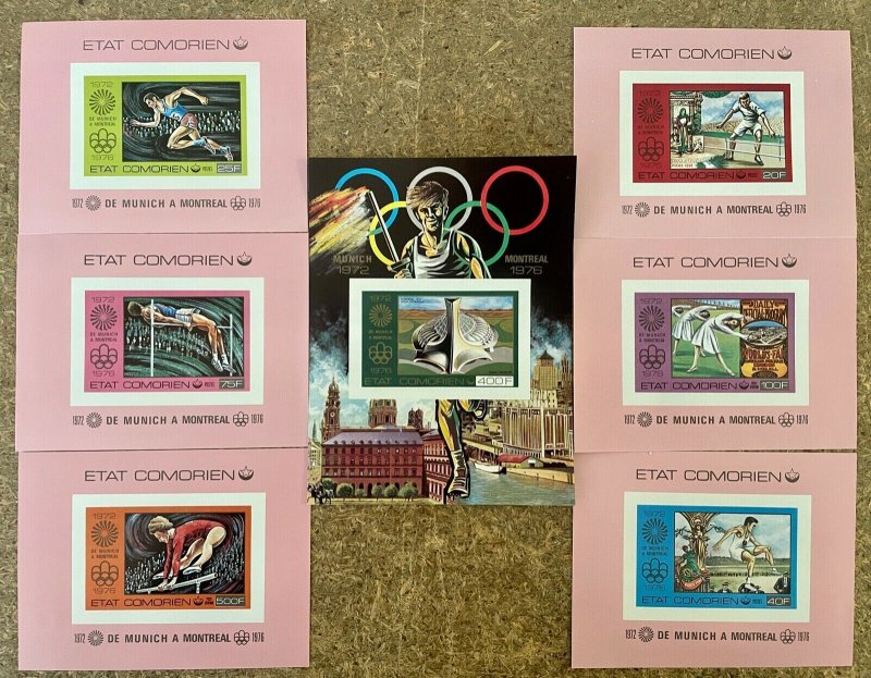 Stamps Deluxes Blocks + S/S Olympic Games Montreal 76 Comoros Imperf.-
