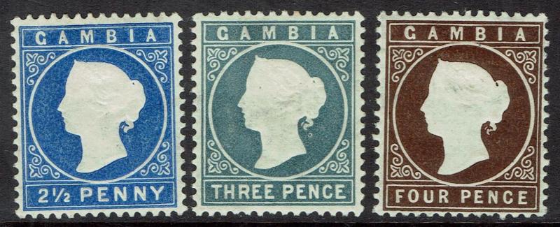 GAMBIA 1886 QV CAMEO 21/2D 3D AND 4D WMK CROWN CA