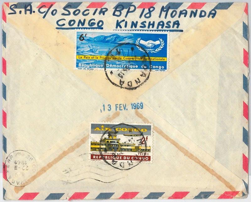 CONGO -  POSTAL HISTORY: OVERPRINTED STAMPS on HAND PAINTED COVER to ITALY 1969
