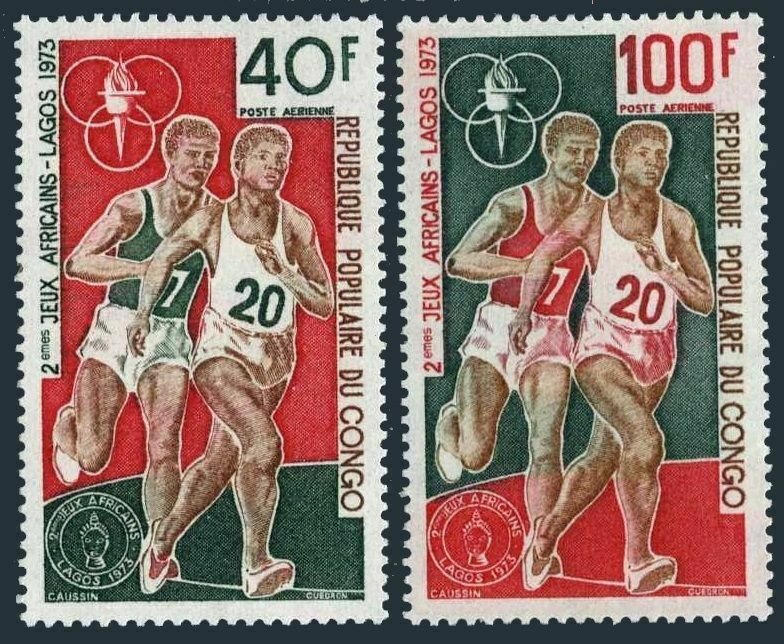 Congo PR C180-C181,MNH.Michel 407-408. 2nd African Games,Lagos-1973.Runners.