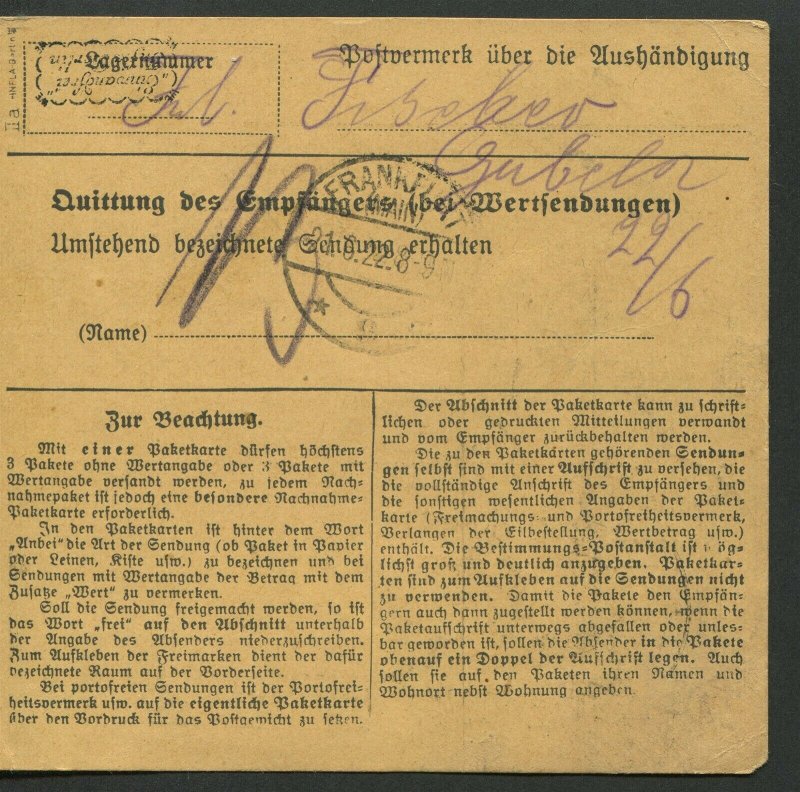 Germany Inflation 1922 Packet/Parcel Card Mi 155IIa, 156I Scott 134, 135