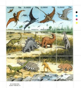 St. Vincent 1994 - Dinosaurs Prehistoric - Sheet of 12 Stamps - Scott #2047 MNH