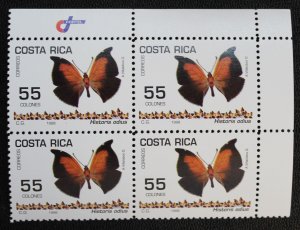 Costa Rica #508 UR Corner Block of 4 MNH OG 1998 Butterflies