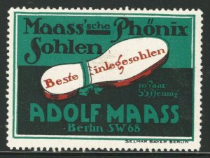 Best Shoe Soles, Adolf Maass, Berlin, Germany, Early Poster Stamp