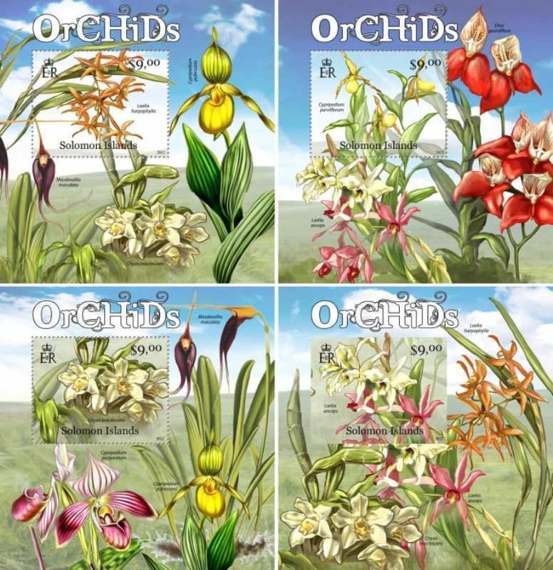 Solomon Islands - 2012 Orchid Flowers - 4 Stamp Souvenir Sheets - SLM12115dlx