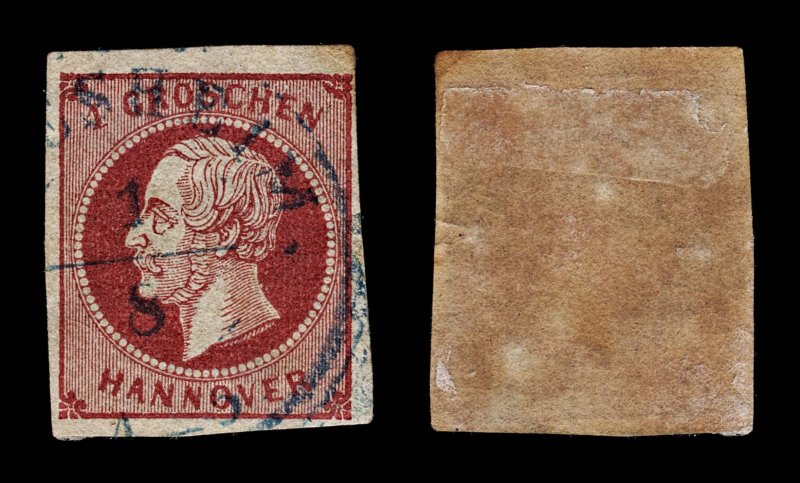 4215: Hanover SG22 1 Groschen Carmine. 1859. Mi14b Fine Used. C£33