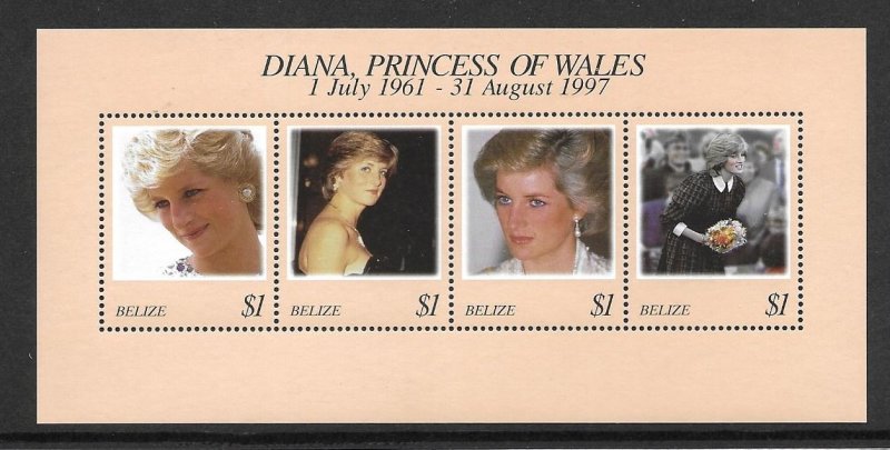 Belize 1091   1998  strip 4  VF NH   Diana
