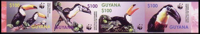 Guyana Birds WWF Toucans Imperforated Strip of 4v SG#6406-6409 SC#3792 a-d