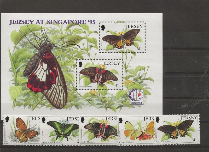 GB - JERSEY Sc 727-31+731a NH issue of 1995 - BUTTERFLIES