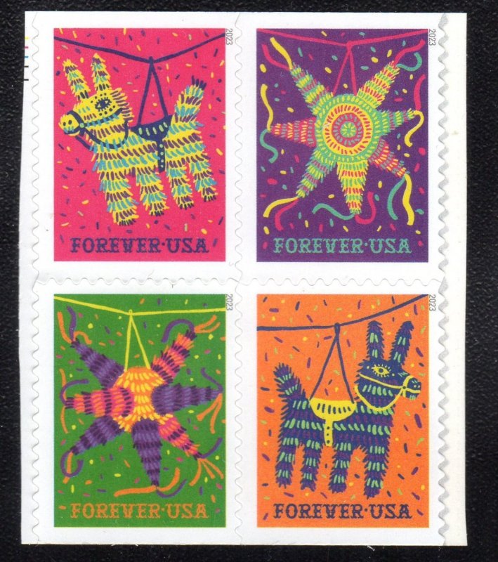 US 2023 Pinatas MNH Block of 4 from booklet.