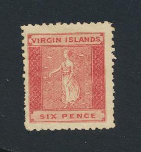 BRITISH VIRGIN IS 1866, 6d NO WMK P12 VF MINT SG#7 (SEE BELOW)